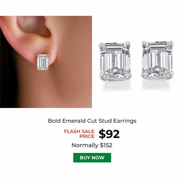 Bold Emerald Cut Stud Earrings Platinum Clad