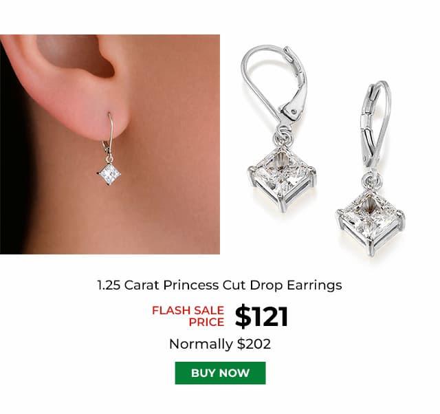 1 25 Carat Princess Cut Drop Earrings Platinum Clad