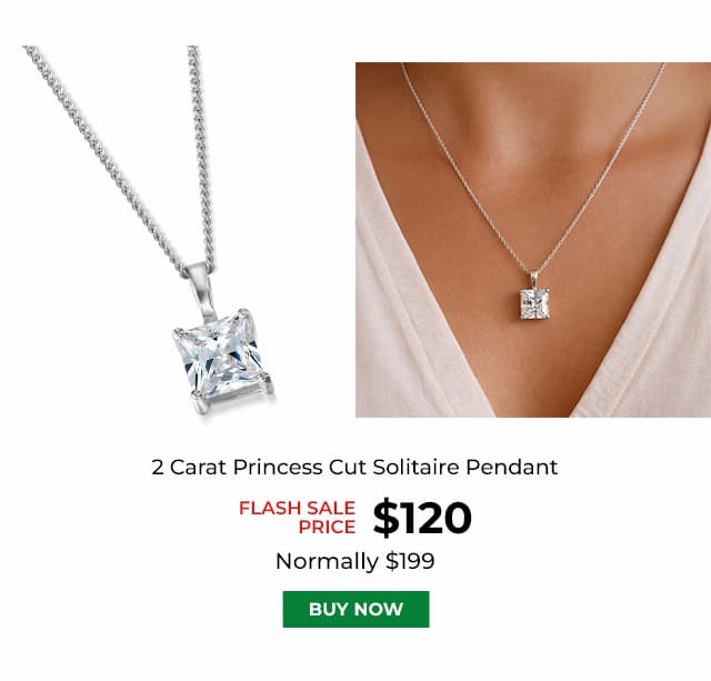2 Carat Princess Cut Solitaire Pendant Platinum Clad