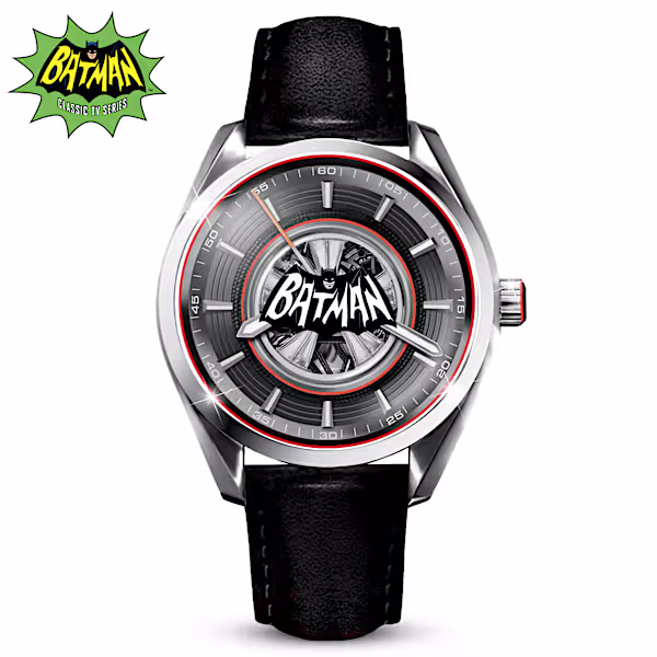 BATMAN Stainless Steel Men's Watch With Black Leather Strap