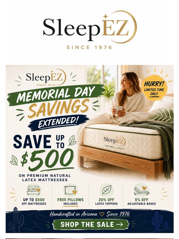 Final Days: Save Up to $500 Natural Latex Mattress + Free Pillows