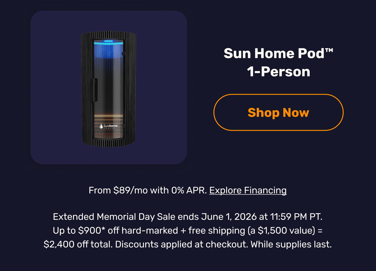 Sun Home Pod™ 1-Person Red Light & Infrared Sauna