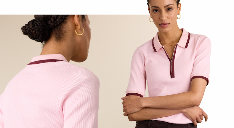 Naomi Organic Rib Zip Collar Top