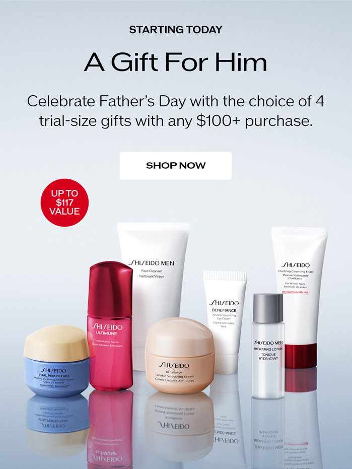 Celebrate Father's Day with the choice of 4 trial-size gift with any $100+ purchase.