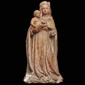 French Gothic Limestone Madonna and Child Figure