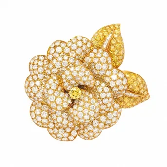 Van Cleef & Arpels, Fancy Vivid Yellow Diamond, Diamond, and Yellow Gold 'Gardenia' Brooch