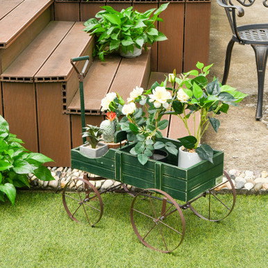 Wooden Wagon Garden Planter with Wheels