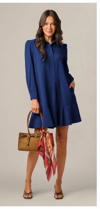 Long Sleeve Flounce Hem Hailey Dress In Classic Navy