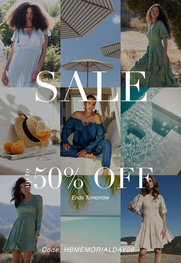 Memorial Day Sale up to 50% off sale items. Code HBMEMORIALDAY26.