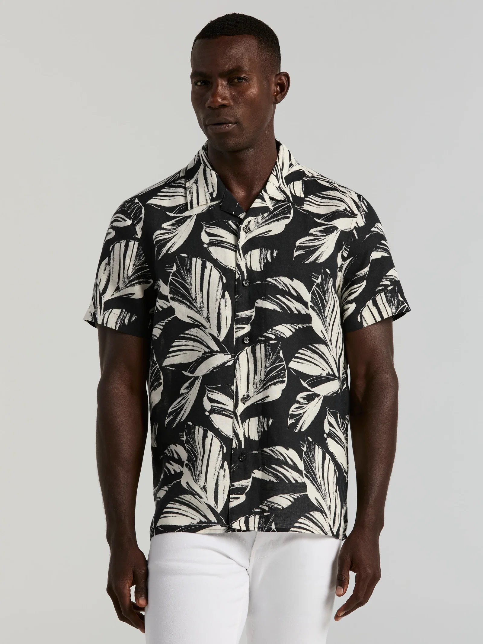 Leaf Print Camp Collar Shirt Leaf Print Camp Collar Shirt