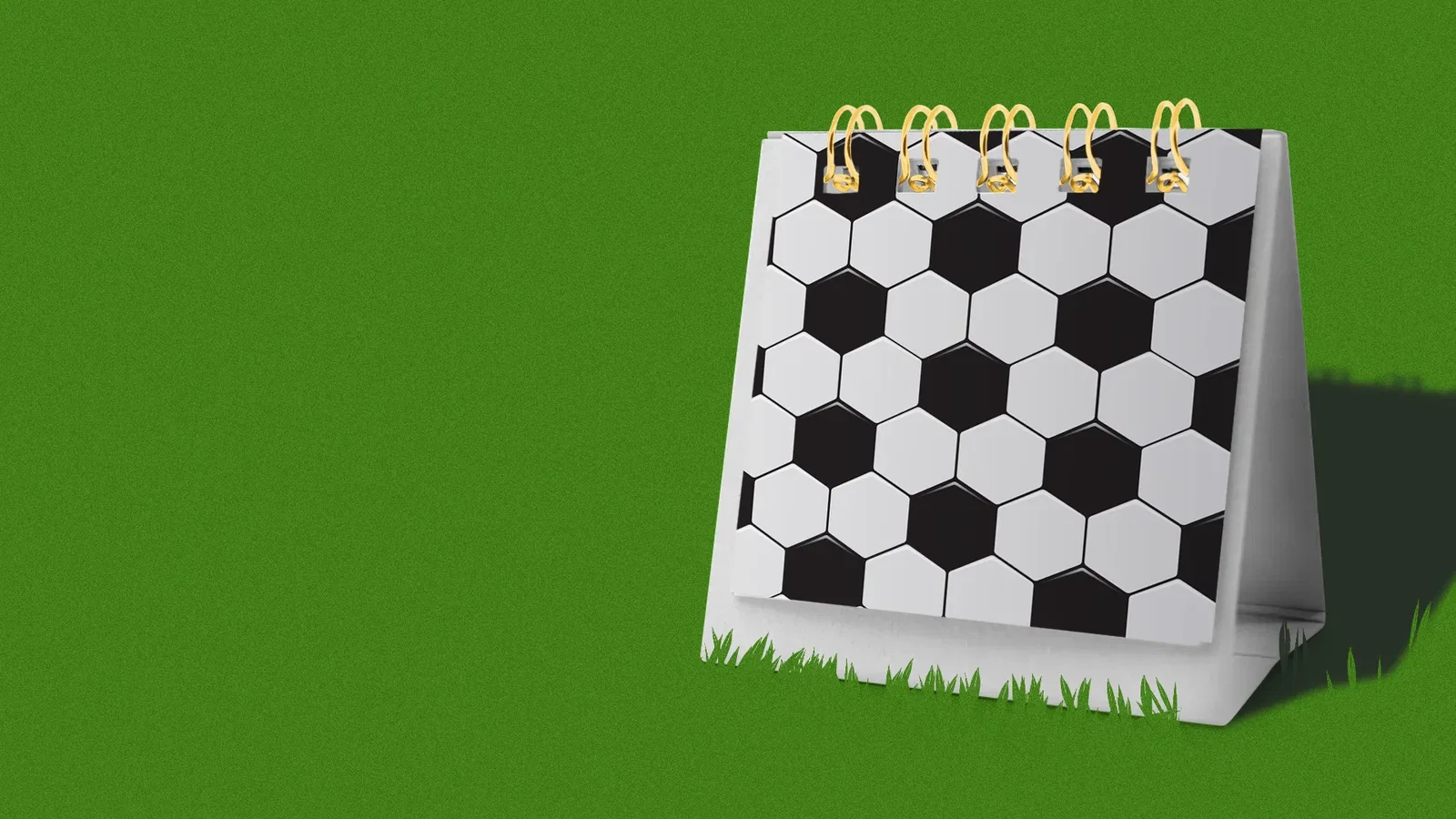 Illustration of a calendar with a soccer ball pattern as the front page. 