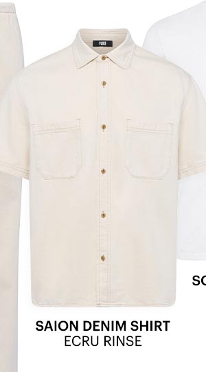 Saion Denim Short Sleeve Shirt in Ecru Rinse.