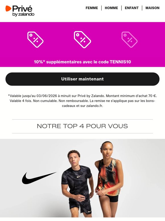 Jeu, set et match ! Profitez de -10% sur Nike Performance, Reebok et plus