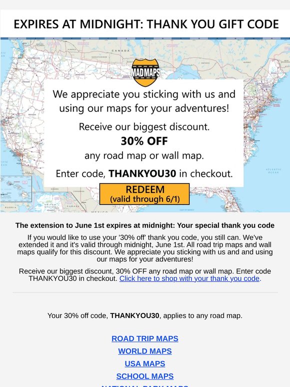 Expires at midnight: Your special thank you code