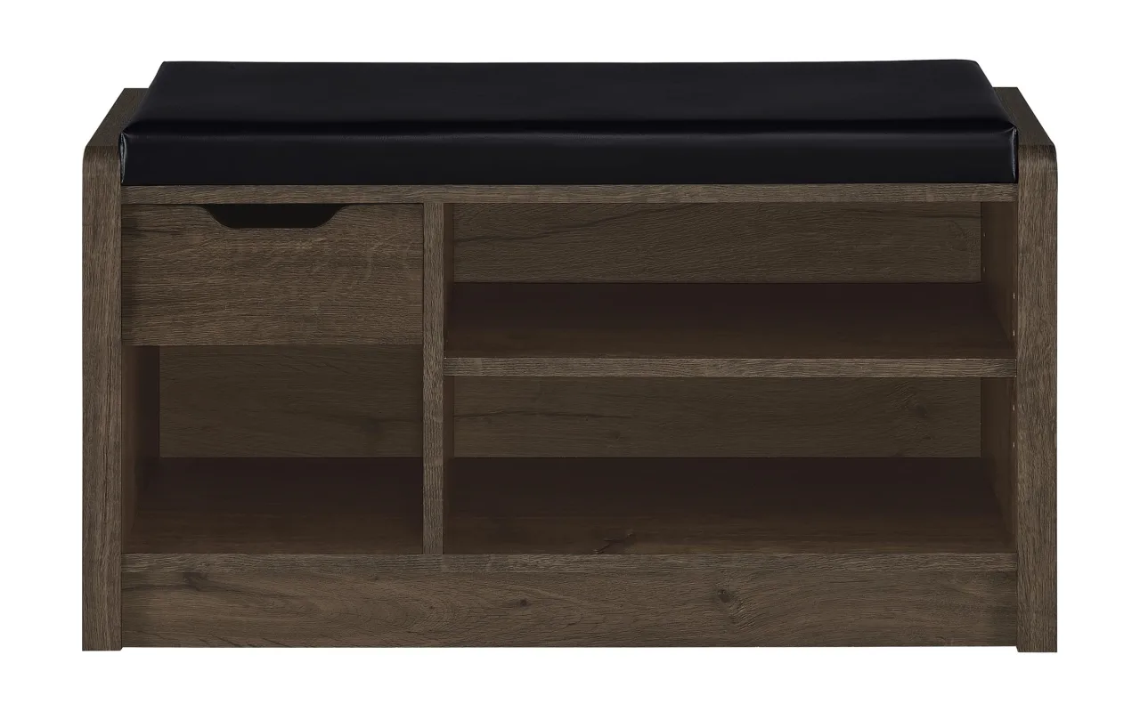 Nora Dark Brown & Black Faux Leather Storage Bench
