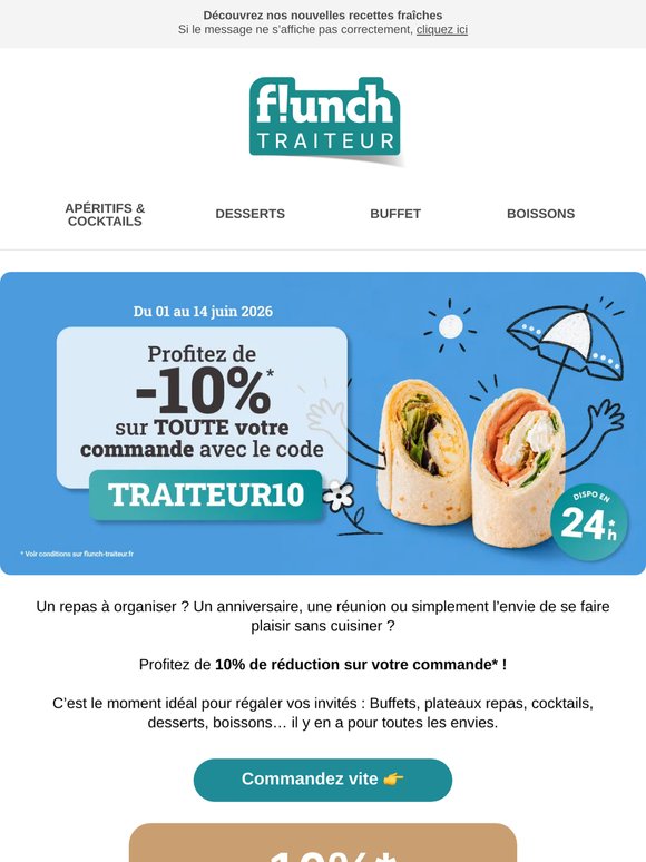 -10% sur votre commande Traiteur !