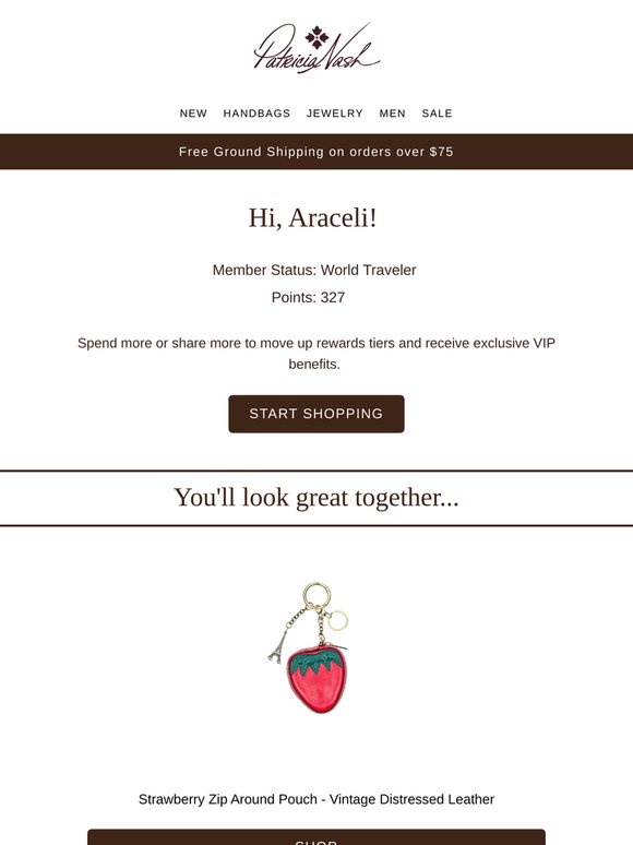 Araceli, thank you for being a Patricia Nash Rewards member!