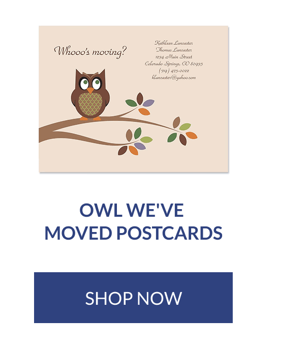 Owl We've Moved Postcards [Click here to Shop Now]