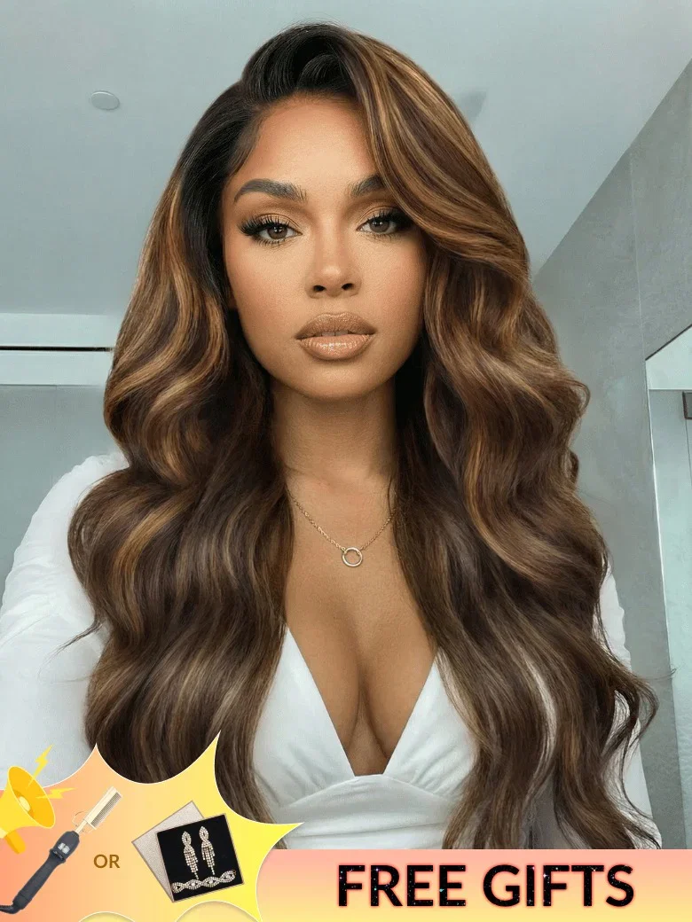 [20''=$137]Sunber 13x4/7x5 Pre Cut Balayage Highlight Body Wave Lace Frontal Wigs With Invisi Drawstring