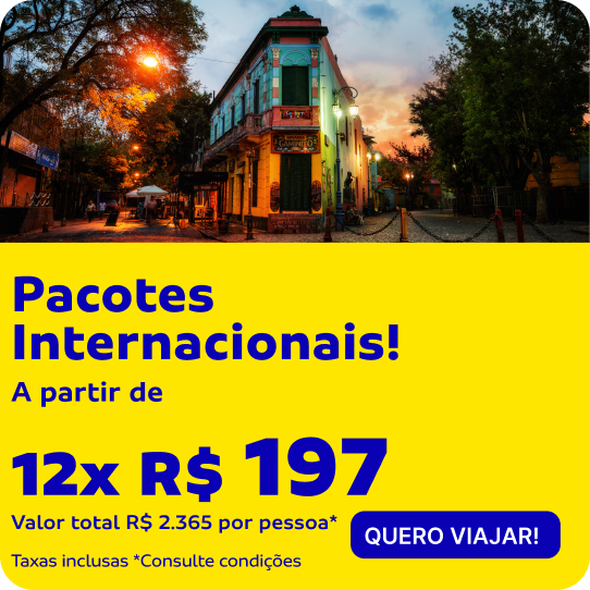 Pacotes Internacionais a partir de 12x R$ 197
