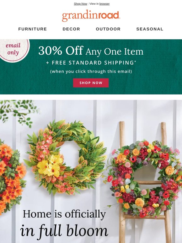 Email Only Offer! 30% Off One Item + Free Shipping