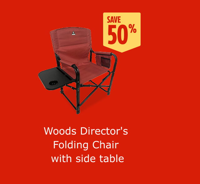 Woods Director's Folding Chair with side table. Save 50%.