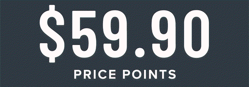 Price points from $59.90, $69.90, and $79.90. Display images to learn more.