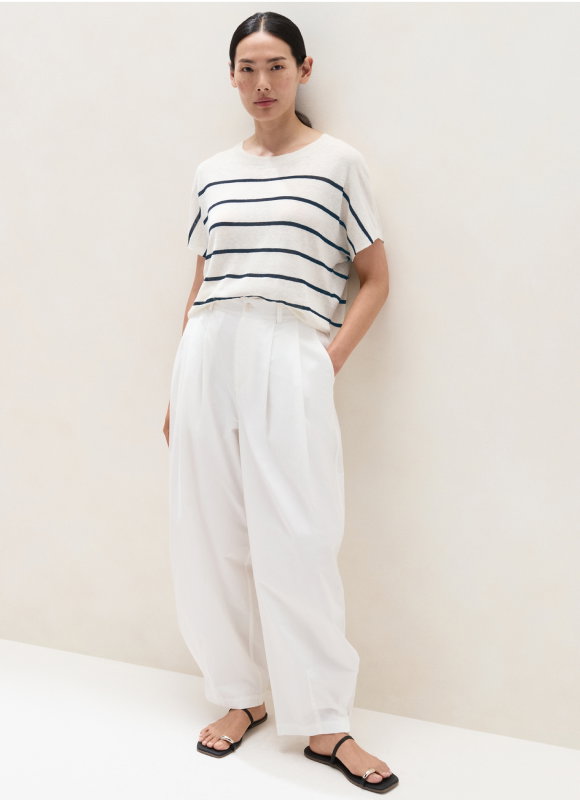 Linen Rich Extended Shoulder Stripe Tee