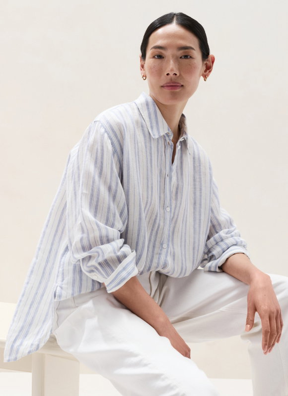 Linen Stripe Boyfriend Shirt