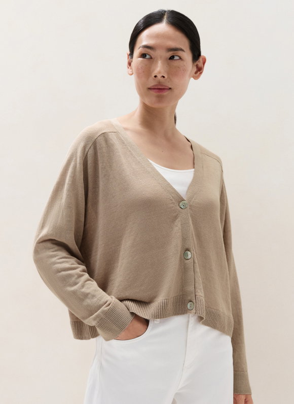 Linen Rich Saddle Shoulder Cropped Cardigan