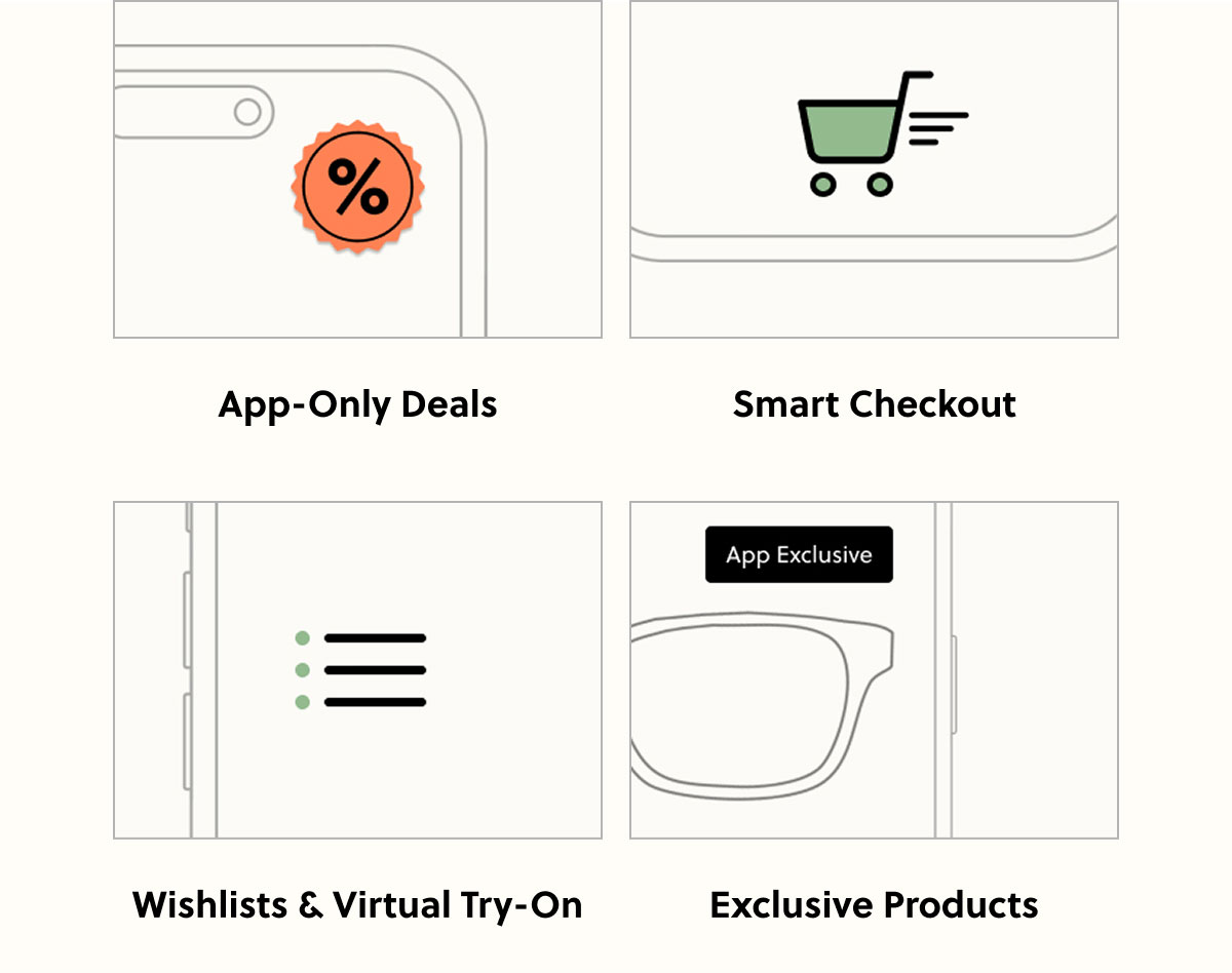 App-Only Deals, Smart Checkout, Wishlists & Virtual Try-On, Exclusive Products 