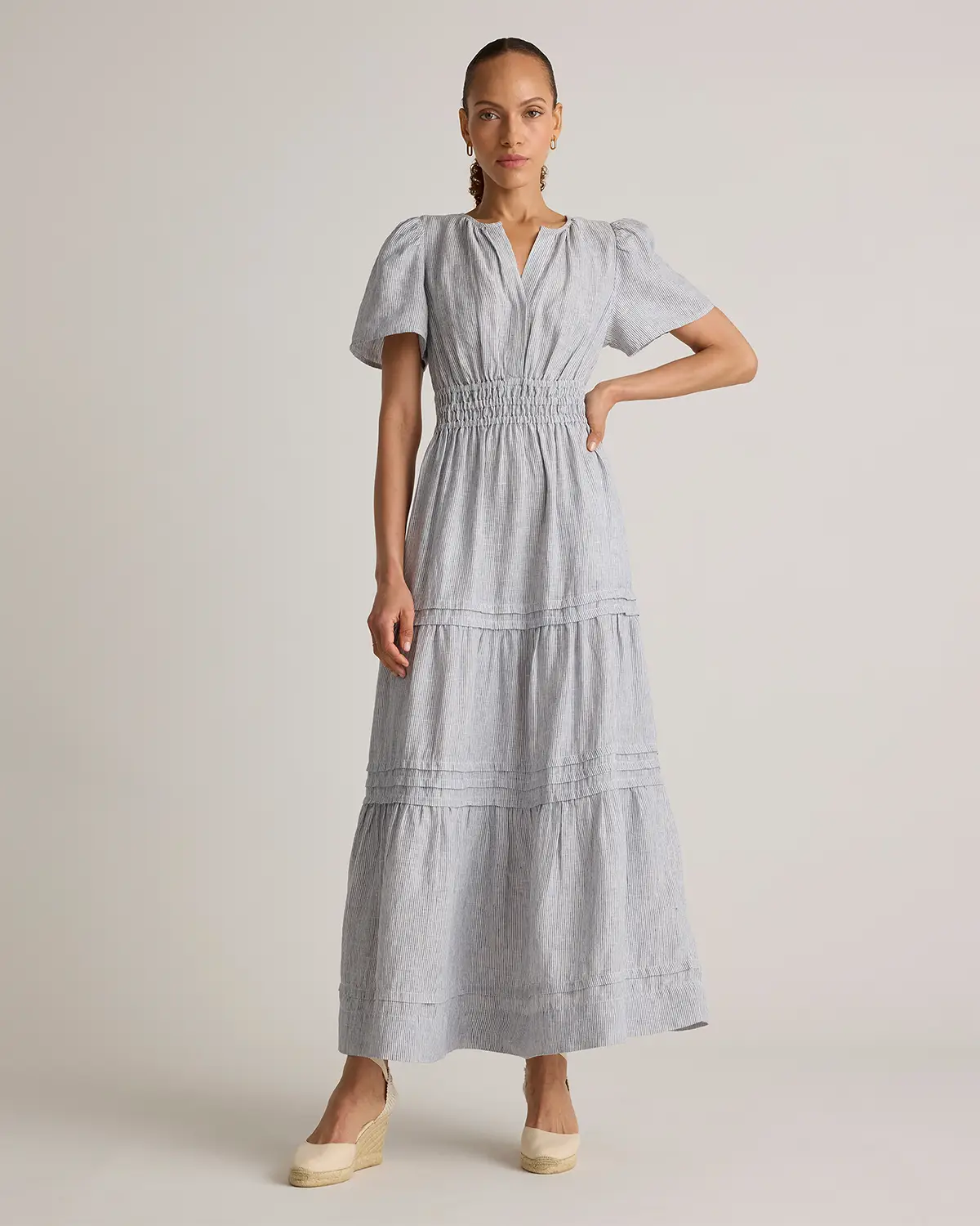 100% European Linen Tiered Maxi Dress