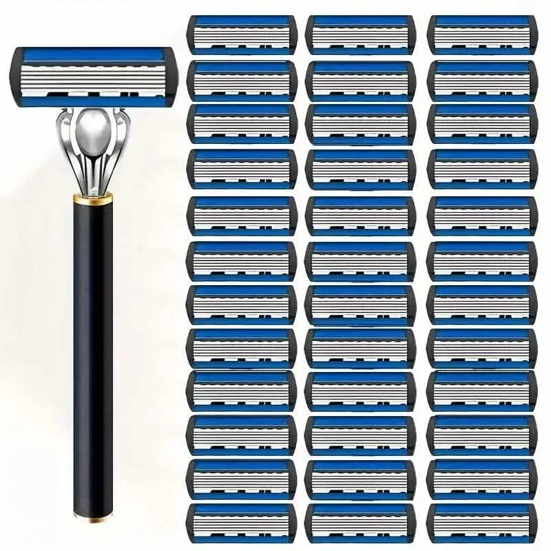 Image of Replacement Razor Blades Safety Shaver Set with Anti-Slip Metal Handle with 1 Razor + 36 Blades