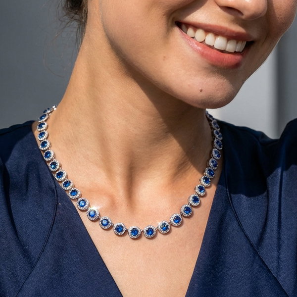 Italo Blue Sapphire Necklace Sterling Silver Tennis Necklace For Women