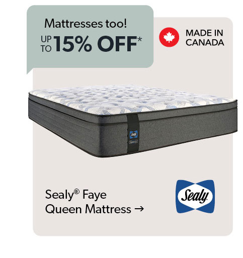 Up to 15 percent off. Sealy Faye Queen Mattress. Click to shop.