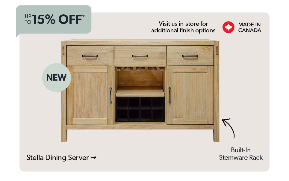 up to 15 percent off. Stella Dining Server. Click to shop.