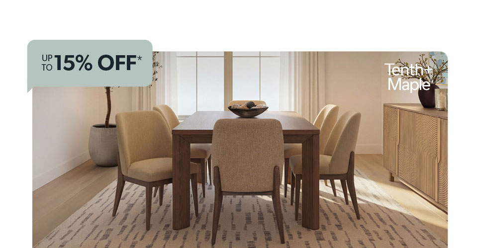 up to 15 percent off Finley DIning Table and Marrion Chairs.