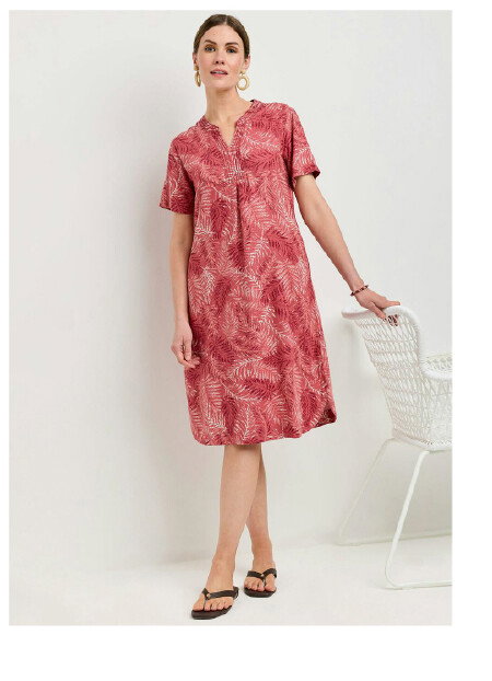 Linen Blend Stitch Detail Print Dress