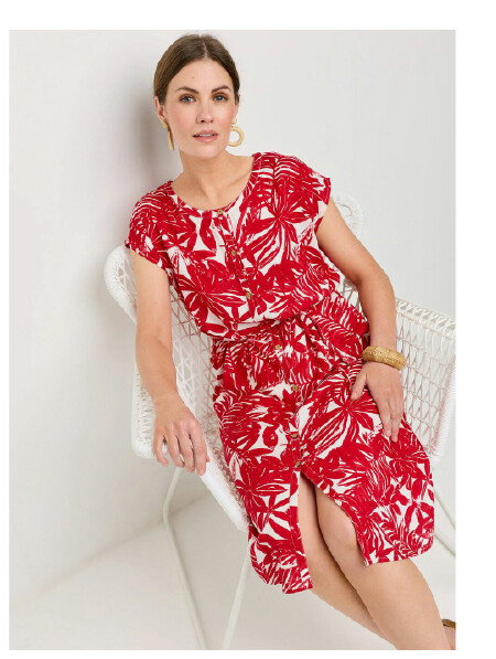 Linen Blend Floral Print Dress