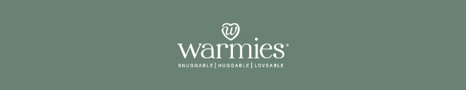 Warmies logo on green. Shop Warmies.