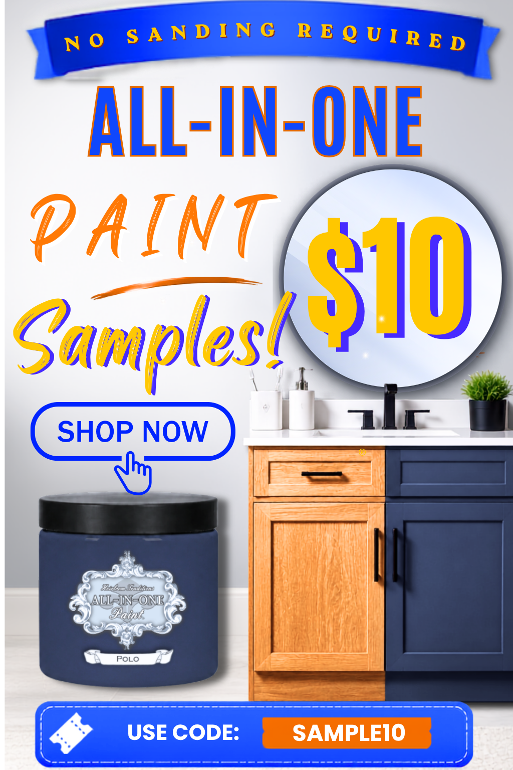 image of promo for $10 All-In-One Paint Samples with code SAMPLE10