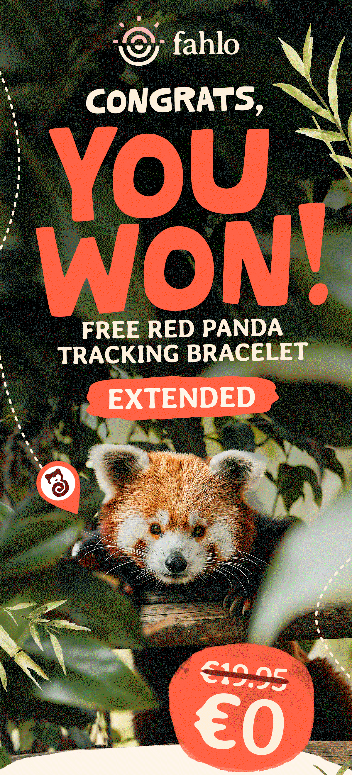 Congrats, you won a free red panda tracking bracelet! This offer has been extended and ends at midnight EST.
