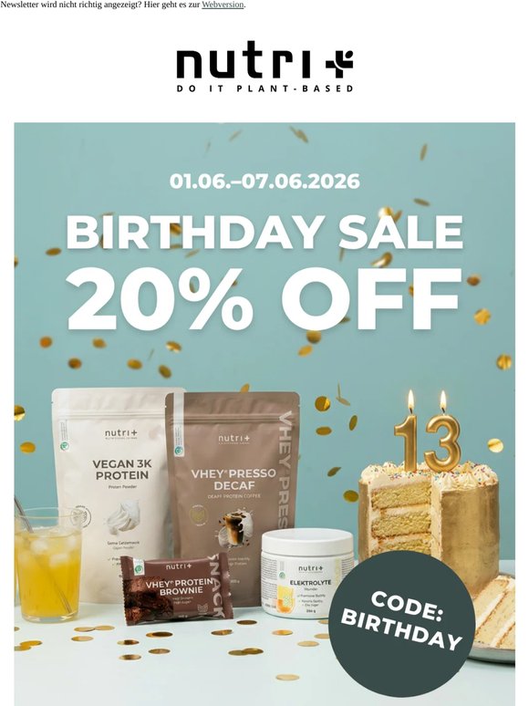 🎉 13 Jahre nutri+ – 20 % auf ALLES!