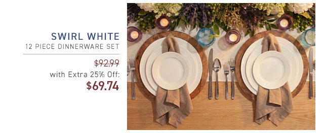 Swirl White 12 Piece Dinnerware Set $92.99 With Extra 25% Off: $69.74