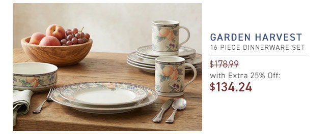Garden Harvest 16 Piece Dinnerware Set $178.99 With Extra 25% Off: $134.24