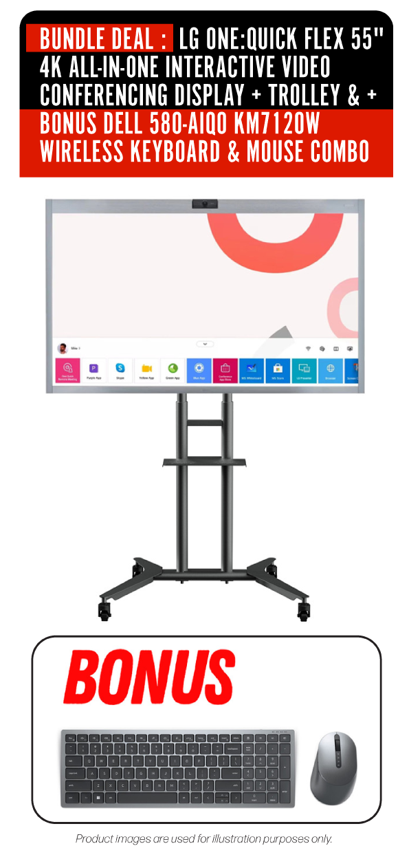 Bundle Deal: LG One:Quick Flex 55" 4K All-in-One Interactive Display + Trolley + Bonus Dell 580-AIQ0 KM7120W Wireless Keyboard & Mouse Combo
