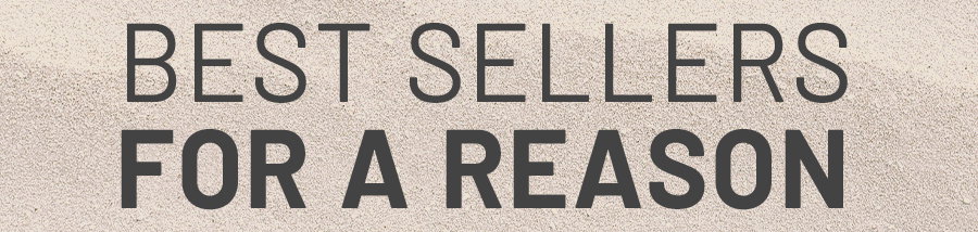Best sellers for a reason text on a sand textured background