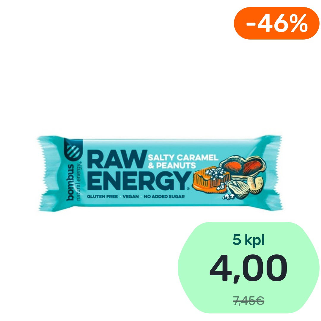 Bombus Raw Energy Salty Caramel & Peanuts välipalapatukka 50g