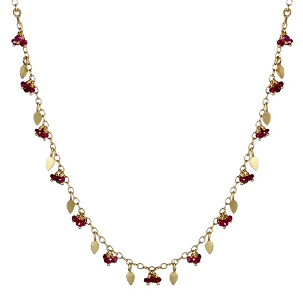 18K Gold Tiny Petal Chain with Rubies