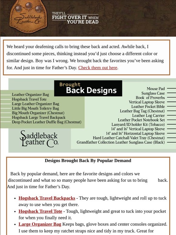 Designs Brought Back By Popular Demand for Father’s Day